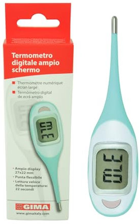 GIMA - Termometro digitale ampio schermo, punta flessibile, con astuccio in plastica, 25552