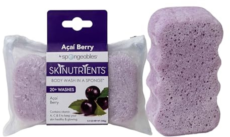 Spongeables Body Wash in a 20+ Wash Sponge, Acai Berry, 1 Count
