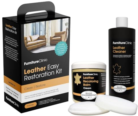 Furniture Clinic - Easy Leder Restauration Set - Leder Reiniger und Farbauffrischung Balsam - Kratzer Abschürfungen Ausbleichungen – Autositze, Sofas, Bekleidung, Schuhe und Taschen (Creme)