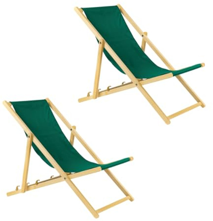 Unbekannt Liegestuhl klappbar aus Holz – 2er Set grün Stabiler Gartenliege - Strandliege, Leichter Sonnenliege für Garten, Balkon und Strand Bars - Liege modern Design