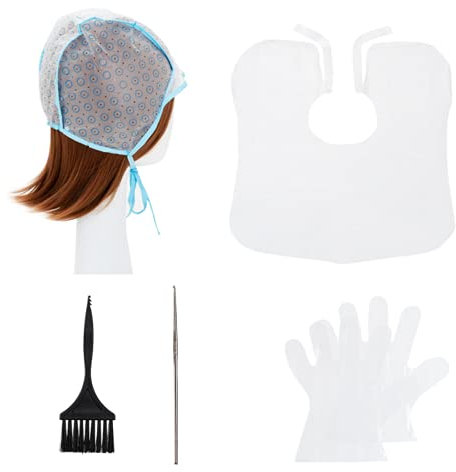 PROVO Casquette de Basculement Réutilisable Bonnet de Cheveux de Surbrillance Casquette de Teinture Coloration Surbrillance de Salon avec Crochets Brosse Châle Gants pour Teinture Outil de Coiffure