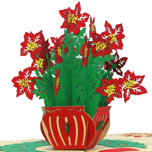 LINPOPUP® Pop-Up Weihnachtskarten 3D – Weihnachtskarte mit Motiv Weihnachtssterne – Aufklappbare Grußkarte Weihnachten als besonderes Geschenk, N456