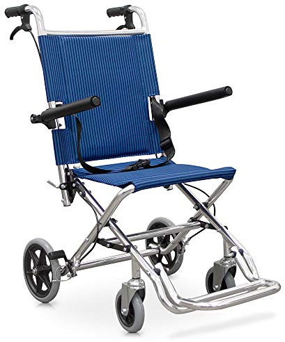 QUIRUMED Fauteuil roulant pliant de navette, Léger, Aluminium, Largeur 50 cm, Frein à poignées, Pour mobilité réduite, En voyage, Pour la maison, Étroit