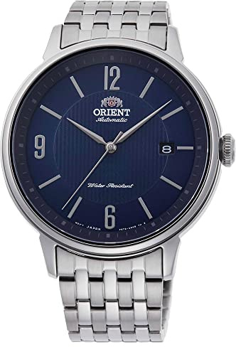 ORIENT Simple Arabic - Orologio da polso da uomo automatico e a carica manuale meccanico casual bracciale e cassa in acciaio inox di colore grigio display analogico blu - RA-AC0J09L10B