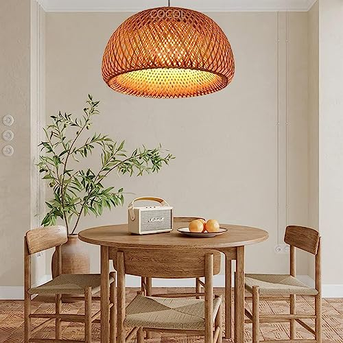 COCOL Retro E27 Deckenleuchte Rattan Lampenschirm Bambus Lampe Vintage Deckenlampe Kreativer Bambus Esszimmer Schlafzimmer Hängeleuchte Wohnzimmer Dekoration Kaffee Bar Hängelampe,30cm