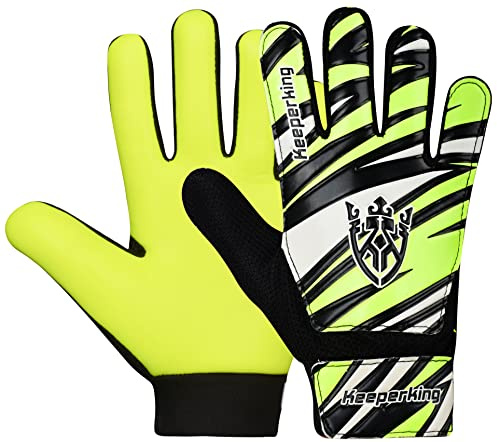 Keeperking Guantes de Portero para niños y niñas, Guantes de fútbol (4, Amarillo-Negro-Blanco)