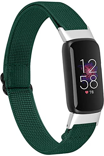 Miimall Kompatibel mit Fitbit Luxe Armband, (Einstellbar Metallschnalle) Weiche Nylon Elastisch Sportarmband Ersatzarmbänd für Fitbit Luxe (Grün)