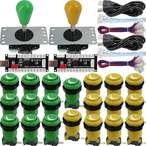 SJ@JX Arcade Game 2 Player Controller DIY Kit Microswitch recessed Button 4&8 Way Joystick Zero Delay USB Encoder Fighting Stick Handles Console for PC MAME Raspberry Pi Retropie