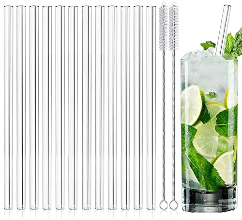 12x Glasstrohhalme Lang - Trinkhalme 21.5cm Spülmaschinenfest - Strohhalme