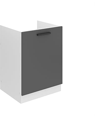 Belini Unterschrank Küche, Spülenunterschrank 60 cm Breite. SDZ Küchenunterschrank ohne Arbeitsplatte. Spülenschrank mit 1 Tür, Silber matt