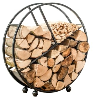 WESTMANN KAMINLICHT CookKing Kaminholzregal Diego, Rundes Brennholzregal innen & außen, Verschiedene Fächer für Holzscheite, Stahl, Schwarz, 82x80cm
