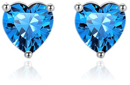 Zolkamery Ohrringe Silber 925 Stecker, 925 Sterling Silber Geburtsstein Ohrstecker für Damen Mädchen, Herz Ohrstecker Ohrringe mit Zirkonia, 6mm Klein Schlafen Knorpel Ohrstecker mit Geschenk Box