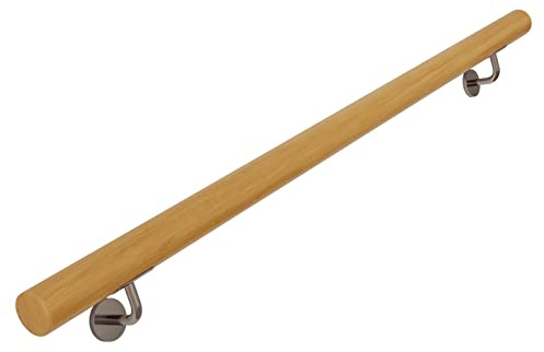1m / 2m / 3m / 4m / 5m / 6m Mains Courantes en Bois pour Escaliers Intérieurs, Main Courante d'Escalier Antidérapante pour Personnes Âgées, Barre d'Appui Murale avec Support en Métal (Size :