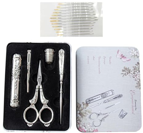 Tsuchiya Tijeras de coser antiguas | 6 piezas universales vintage tijeras de bordar, juego de herramientas de costura de acero inoxidable, herramientas de costura hechas a mano, herramientas de