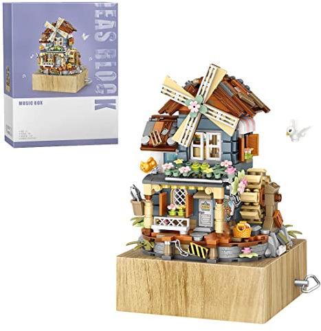 ALiquid Windmühle Klemmbausteine Set, Windmühle Musikbox Bausatz, Mini Bausteine Nicht Kompatibel mit Lego - 799 Teile