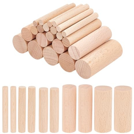 NBEADS 50 Stk. 5 Größen Hölzerne kleine Zylinder, Ungefähr 5x0.6-2cm Unfertige Holzsäule Runde Solide Buche Holz Craft Sticks für DIY Kunst Handwerk Haus Garten Dekoration, Biskuit