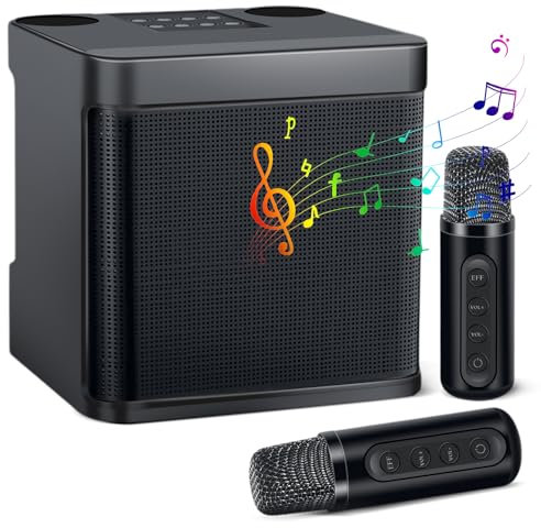 SOPPY Karaoke Machine for Adults & Kids, Portable Bluetooth Speaker with 2 Wireless Microphones, Karaoke Machine Speaker with Voice Changing Effects,Party Lights for Family Home Party (Black)