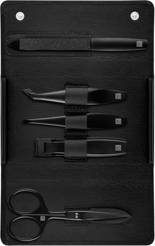 ZWILLING Manikyrset (5-delat, reseset för ansikts- och skägghår, med nagelklippare och skäggsax), Premium, Black Edition