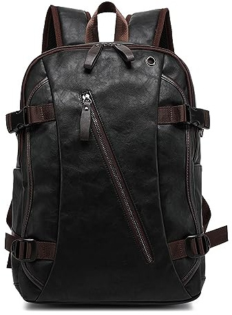XINYASEEMochila de piel Hombre,cuero PU Mochila para portátil,mochila informal para la escuela,Mochila de viaje de negocios para hombre (Negro Café)