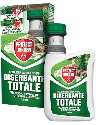 Protect Garden Beloukha, Diserbante totale. Super Concentrato, per trattare fino a 60 mq. Elimina le principali infestanti annuali, dicotiledoni e i muschi nei giardini domestici. 125 ml.