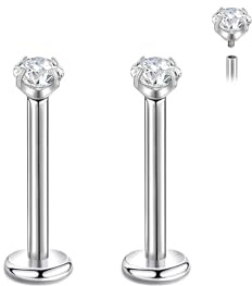 Candyfancy 16G G23 Titanium 2.5/3/4/5mm Cubic Zirconia 6/7/8/9/10/11/12mm Bar Internally Threaded Labret Studs Monroe Lip Labret Studs Helix Cartilage Tragus Helix Earrings Piercing