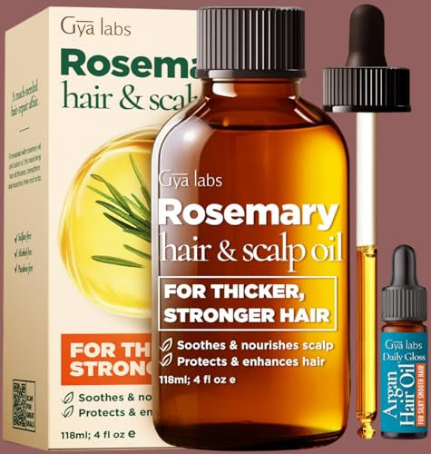 Gya Labs Rosmarinöl für Haar und Kopfhaut – 118ml – 100% reines, natürliches Rosmarinöl zur Pflege der Kopfhaut, pflegt und verbessert trockene, strapazierte Strähnen – mit 5 ml Deep Revival Arganöl