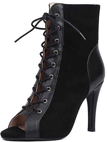 Ceciloroda Mujer Heeled Burju Baile Zapatos Peep Toe Mesh Botines Stiletto Gladiador Sandalias Comfy Dressy Sandalias Ballrrom Cordones Black Size 43