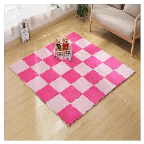 Ineinandergreifende Plüsch-Schaumstoff-Fußmatten, 30,5 x 30,5 cm, bunte, quadratische Teppichfliesen, 1 cm dick, weich, schützend, Spielzimmerteppich für Schlafzimmer und Wohnzimmer (#6), 10 Stück