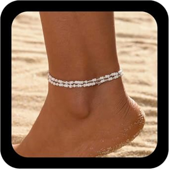 Cybche Bracelet De Perles De Rocaille Vintage Bracelet De Cheville En Perles Blanches Élastiques Ajustable Pied De Chaîne Bijoux Pour Femmes