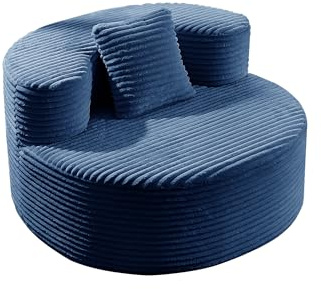 Softa Einzelsofa Cord-Stoff komfortabler dekomprimierbarer Einzelsessel, tragbares kleines Raumsofa für Schlafzimmer, Wohnung, Büro, kleines Haus Blau