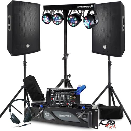 Pack Sono BM Bmsonic Ampli 2000 W, altavoces pasivos 2 x 700 W, pies, mesa de mezcla, pórticos 8 luces Xperformer + llave 32 G