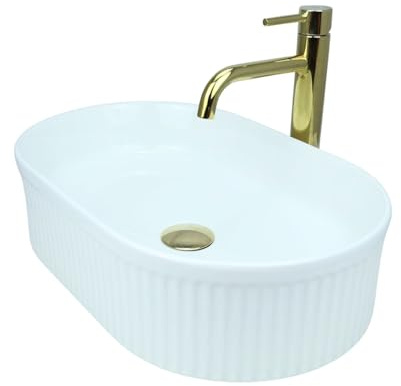 GTM Design Aufsatzwaschbecken Glanz Modern Waschbecken ohne Hahnloch - Elegant Aufsatzwaschbecken Oval für Badezimmer und Gäste WC - nur Bad Waschbecken - Modell 13