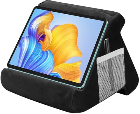 Behogan Surfplattehållare, kudde, triangel surfplatta kuddstativ med ficka, mini datorhållare, läskudde stativ, bokhylla, laptopkudde hållare för iPad-telefonhållare, e-läsare, smartphones, svart