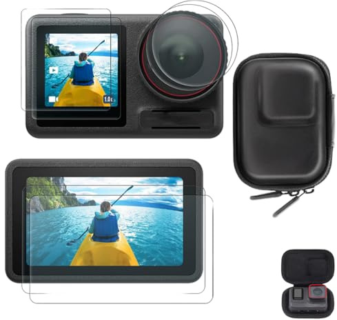 YUVKIN Mini Custodia per DJ OM Action 5 Pro/Action 4/Action 3, Accessori Portatili per il Trasporto, Custodia Rigida da Viaggio, 6 Pellicola Protettiva Schermo(Tre tipi, 2 fogli per ciascuno)