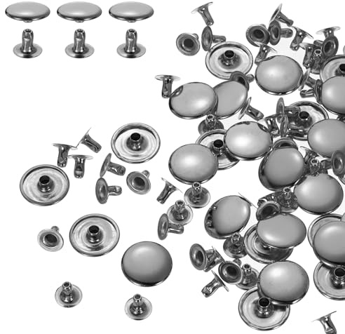 QUARKZMAN 100 Sets 15mm Leder Nieten Set Einzelkappe Hohlnieten Schwarzgrau | Kohlenstoffstahl Rundkopf Snaps, Röhrenförmige Metallstifte für Gürtel Dekoration, Kleidung, DIY Handwerk
