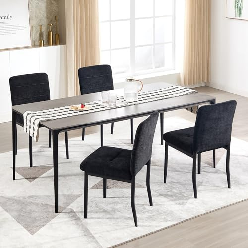 YUUIJOAA Küchenstühle 4er Set, Esszimmerstühle,Dining Chair mit hoch Rückenlehne,verschleißfestem sattem Veloursstoff gefertigt,bis 136 kg belastbar,für Wohnzimmer Küche Esszimmer(Schwarz)