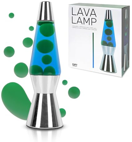 GIFTMARKET – Lampada lava bullet blu e verde. Lampada da tavolo rilassante, luce ambiente originale per adolescenti. Design retrò 31 x 9 cm, regalo divertente e creativo.