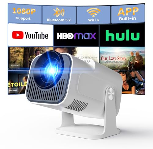 [App intégrée] Vidéoprojecteur 4K 1080P, Mini Projecteur Portable WiFi 6 BT 5.4, Projecteur Full HD 1080P Compatible Con HDMI/TV Stick/Ordinateur Portable, Blanc
