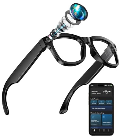 4-in-1 KI-Smartbrille, 8MP HD-Kamerabrille, 1080P Videoaufnahme, integrierter ChatGPT-Sprachassistent, Echtzeit-Übersetzung, Open-Ear-Kopfhörer für Reisen, Meetings & Vlogs