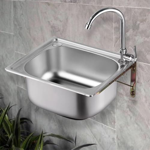 Fregadero de cocina de un solo tazón montado en la pared con grifo, fregadero de esquina duradero para RV, baño, uso en barco