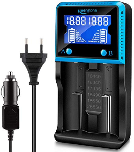 Keenstone Chargeur Batterie 18650 avec Ecran LCD, Chargeur de Piles Intelligent Universel pour Piles Rechargeables Ni-MH Ni-CD Li-ION LiFePO4 IMR AA AAA 10440 14500 16340 26650 etc