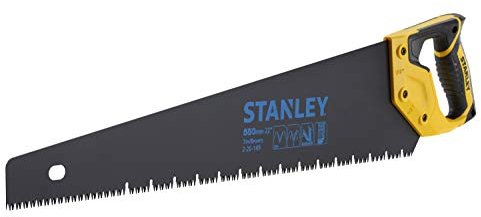 Stanley 2-20-149 Scie Égoïne JetCut 7Dents/Pouce - Fabriquée en France - Traitement Blade Armor - Spéciale Panneaux de Plâtre - 550 mm - Poignée bi Matière - Traçage À 45° Et 90° Noir/Jaune