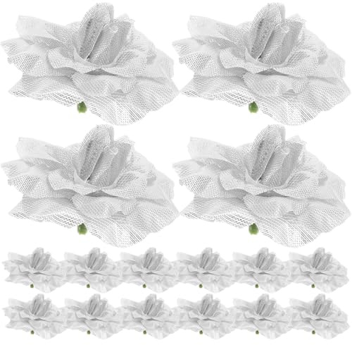 VORCOOL 50 Stück Kunstblumen Rosenköpfe Stoffrosen Deko-Blüte (Silber)