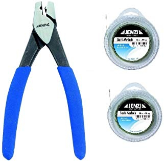 Vorfach Set Quetschhülsen - Zange + 2 x Stahlvorfach 12kg, 10m, 20 Quetschhülsen,+ gratis Petri Heil! Aufkleber