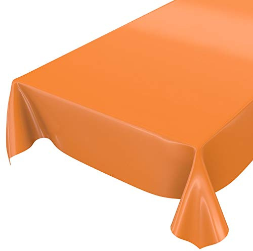 Anro Tvättbar bordsduk, blank vaxduk, enfärgad, orange, skuren kant, 240 x 140 cm