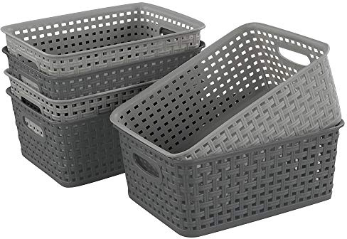 Annkky Plastic Woven Basket Set of 6, Weave Storage Baskets