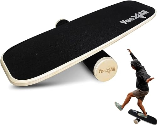 Yes4All Y5G8 Balance Board Trainer, Smooth Surface and Thick TPE Covered Roller; Wooden Trainer Board for All Training Level, Stability and Core Strength, Full Back