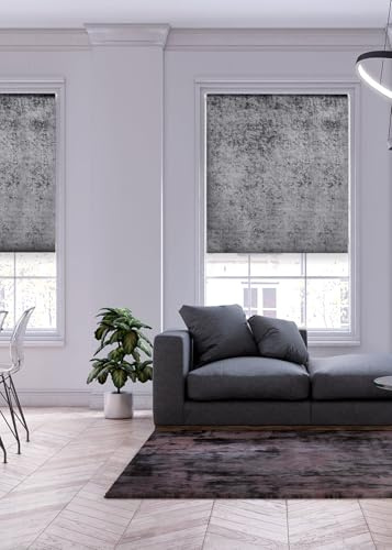 Lister Cartwright Crushed Velvet Roller Blinds for Windows – Charcoal (60 x165 cm) - Easy Fit, Cut to Size, Thermal Insulated, Modern Window Blind with Child Safety Fixing