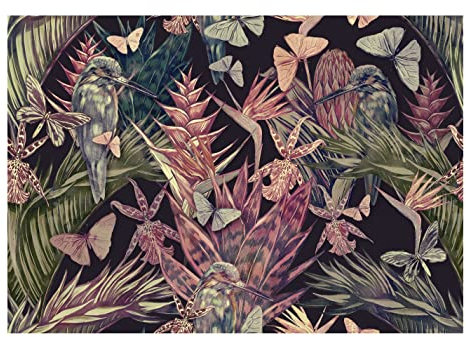 Fototapete Dschungel Tiere Pflanzen Schwarz Natur Vögel Wohnzimmer Schlafzimmer Wandtapete Vlies Tapete UV-Beständig Montagefertig (14115, VEXXL (312x219 cm) 3 Bahnen)