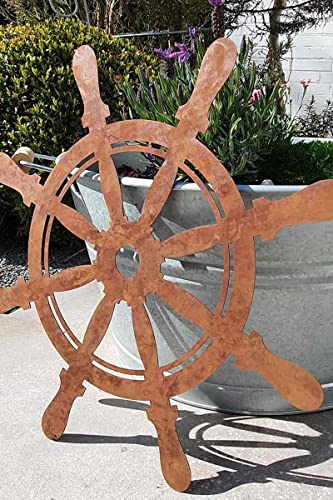 KUHEIGA Steuerrad aus Edelrost H: 40cm zum Hängen oder Stellen Stellen Gartendeko Roststeuerrad